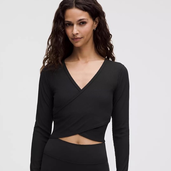 lululemon athletica Tops - Lululemon Nulu Ribbed Black Wrap Top Heart